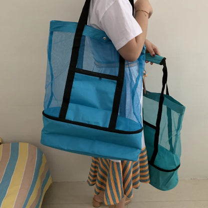 Women’s Waterproof Picnic & Beach Tote Bag – Double Layer Transparent Mesh Insulated Shopping Bag