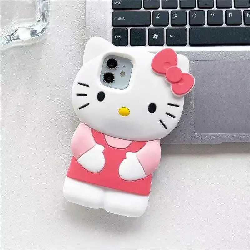 Bowknot Kitty Cat 3D Silicone Phone Case – Soft Protective Cover for iPhone 4 to 17 Series