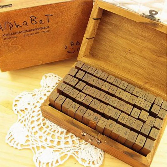 DIY Decorative Seal Orthographic Stamps: Vintage Craft Wooden Box with 70/42/32Pcs English Alphabet Letters