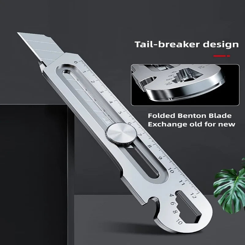 6-in-1 Multifunctional Utility Knife - Stainless Steel Stationery All-Purpose Cutter with Bottle Opener, Tin Opener, Screwdriver, and Ruler