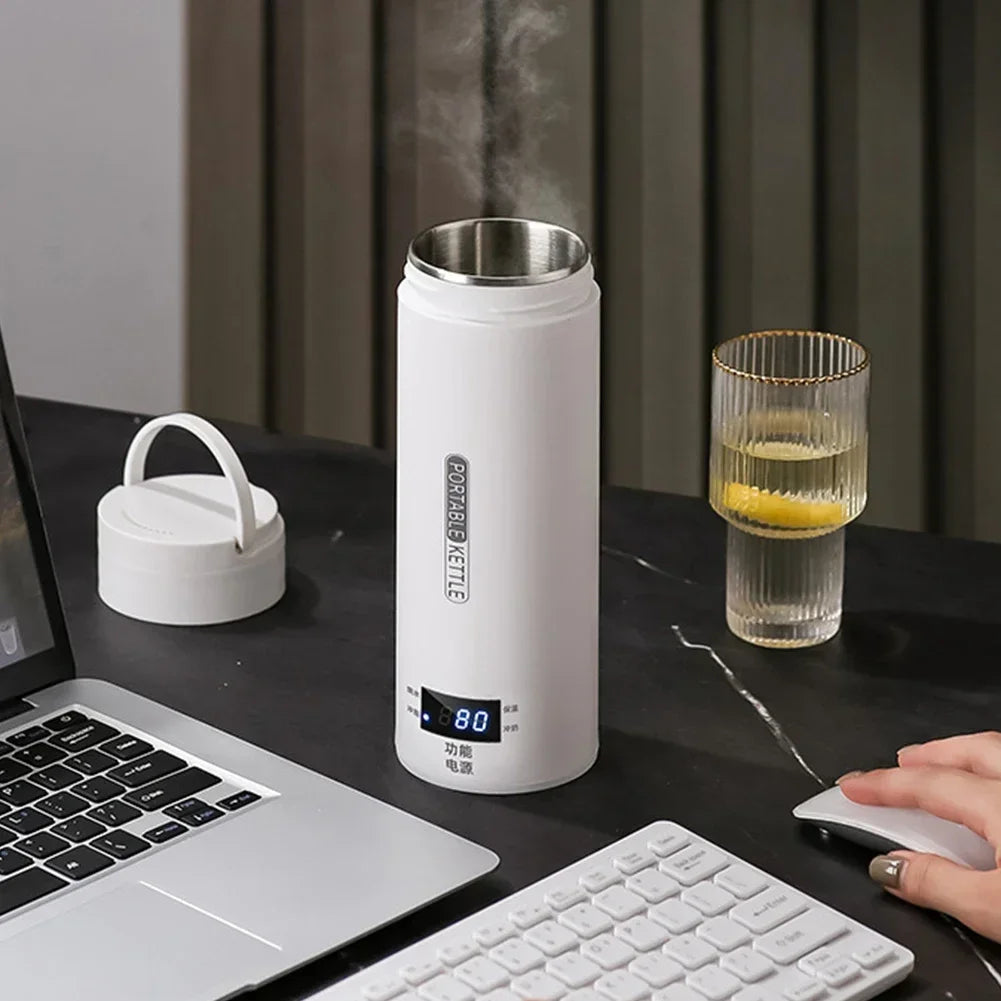 500ML Portable Electric Kettle — Travel Tea & Coffee Boiler Thermal Cup with Anti-Scald Design and English Menu