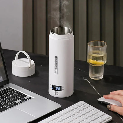 500ML Portable Electric Kettle — Travel Tea & Coffee Boiler Thermal Cup with Anti-Scald Design and English Menu