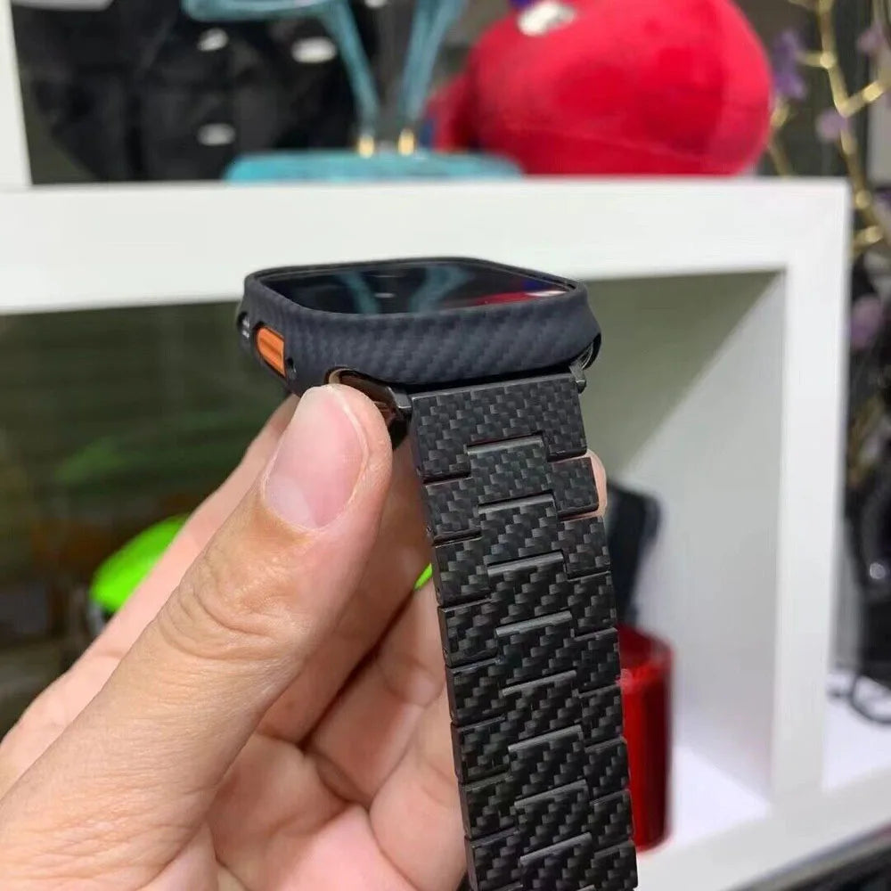 Genuine Carbon Fiber Shockproof Case – Slim Bumper Cover for Apple Watch S8/S9/Ultra 2 (49mm)