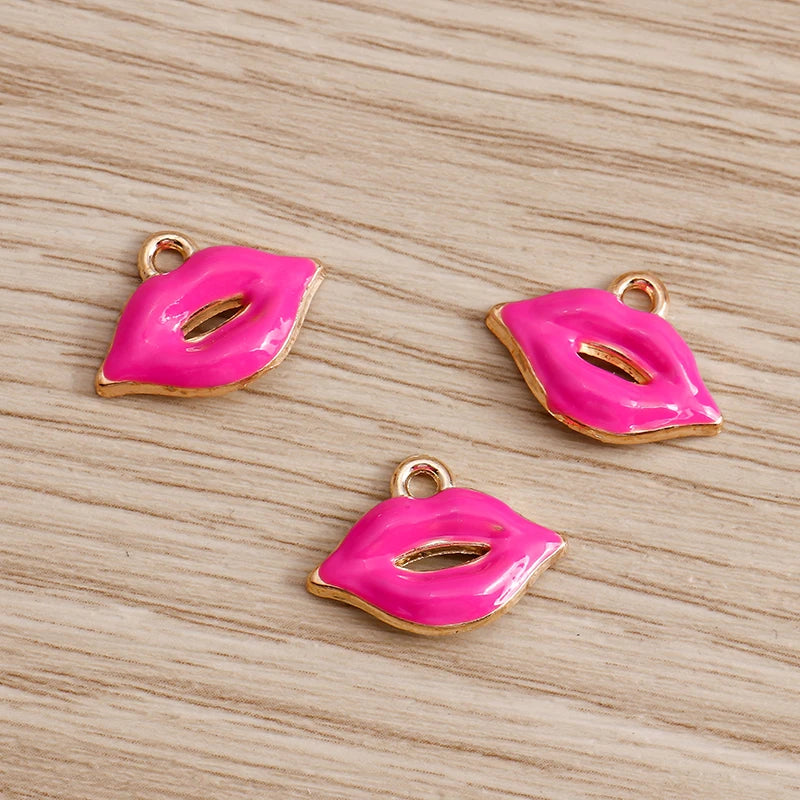10PCS Cute Enamel Lips & Lipstick Charms – Pendants for Jewelry Making, Earrings, Necklaces & Bracelets DIY Crafts