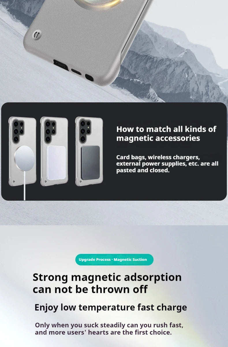 Ultra Thin Magnetic Metal Case for Samsung S25/S24 Ultra, S23/S22 FE – Frameless Matte PC Cover with MagSafe Compatibility