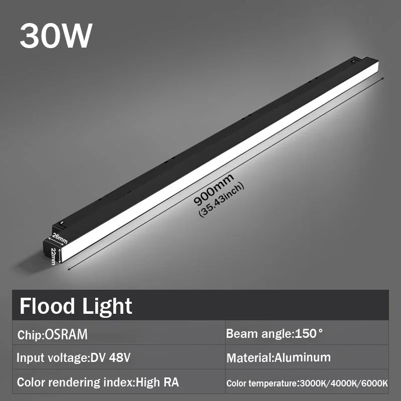 LED Magnetic Track Light Grille, Modern Embedded Flexible Linear Flood Lamp, DC48V Ceiling Spotlight for Indoor Living
