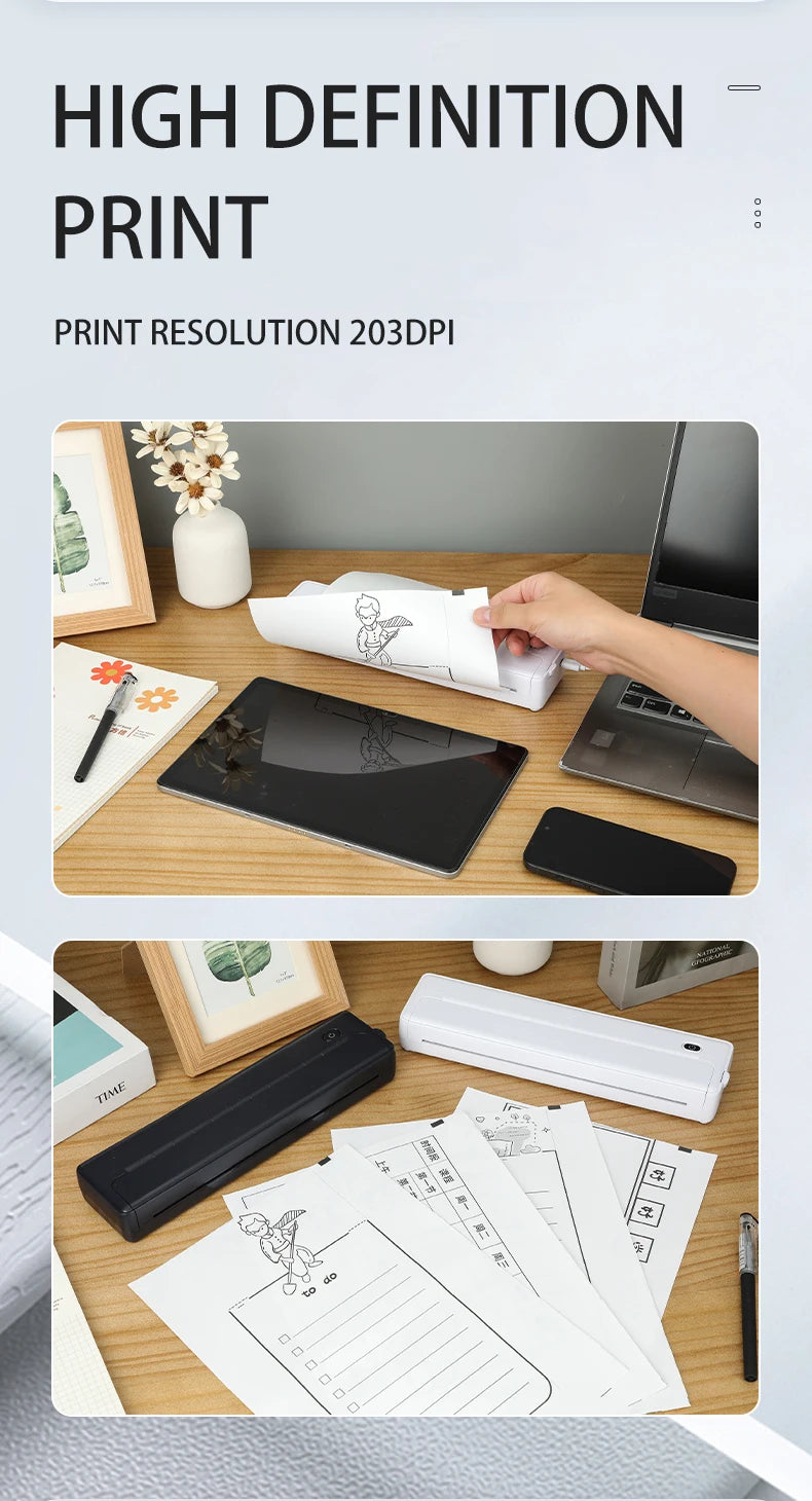 A4 Portable Thermal Printer - Lightweight & Compact Wireless Mobile Printer for Travel, Vehicles, and Office Use