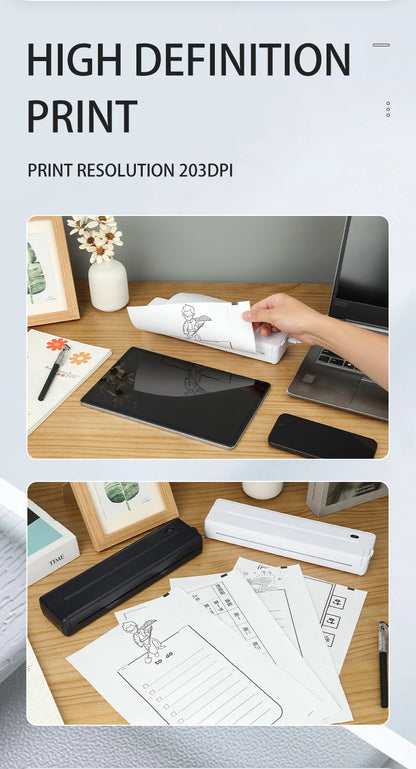 A4 Portable Thermal Printer - Lightweight & Compact Wireless Mobile Printer for Travel, Vehicles, and Office Use