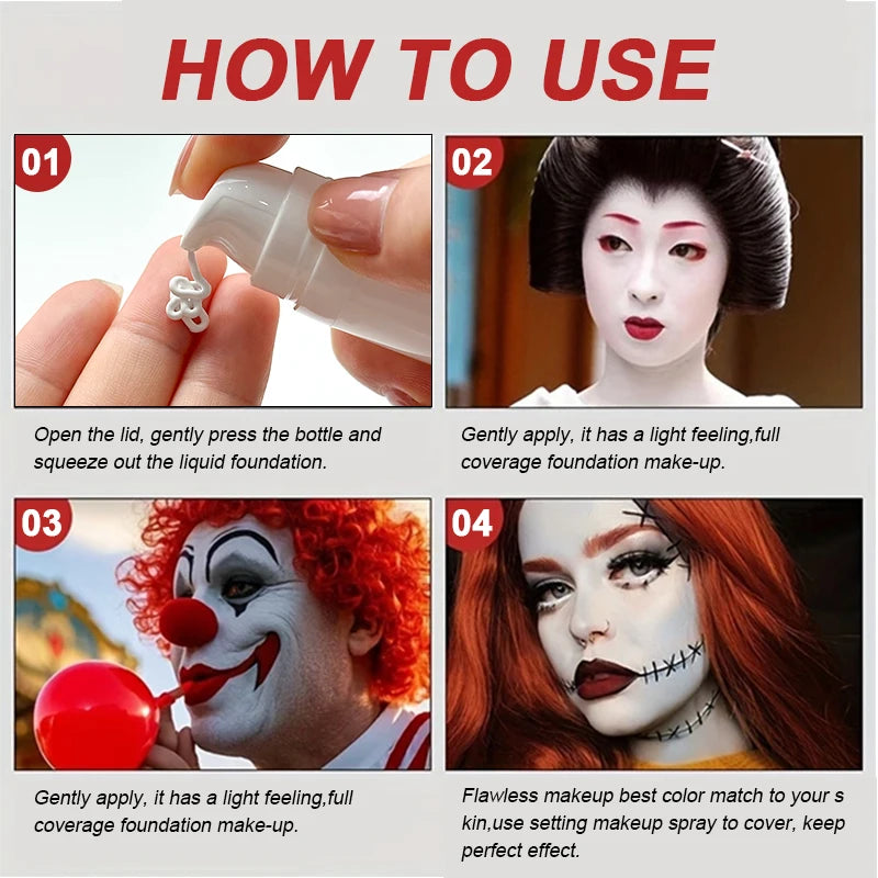 Pure White Liquid Foundation – Long-Lasting COS Stage Makeup Concealer & Mixable Brightening Adjuster