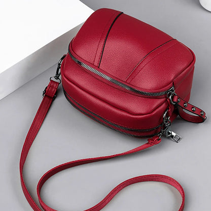 Women’s Solid Color Rivet Zipper Phone Bag – Soft Leather Small Square Shoulder & Crossbody Bag, Fashionable and Simple