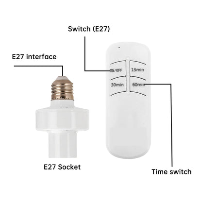 Smart Timer E27 Lamp Holder – Wireless Remote Control Light Socket, 110V-220V, 15m Range, Intelligent ON/OFF Switch