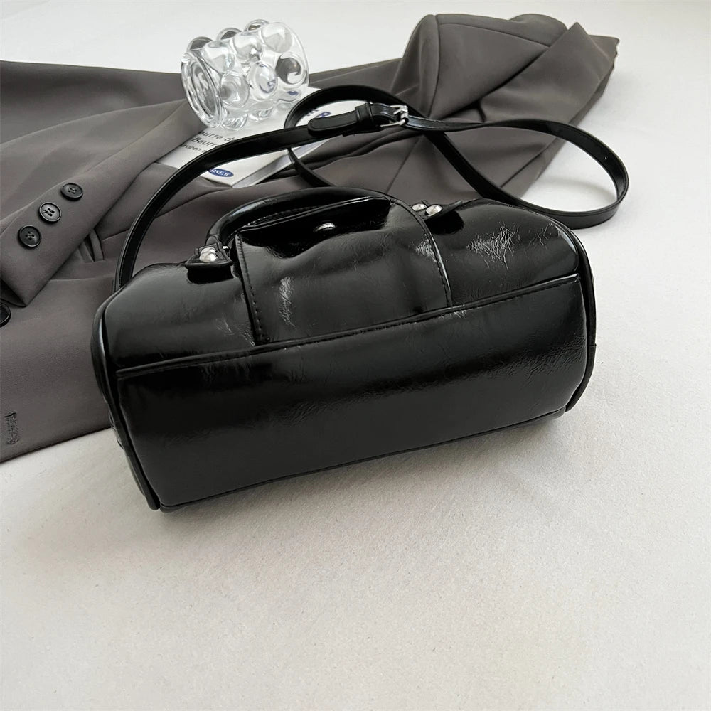 Burgundy Mini Top-Handle Bag for Women — PU Leather Shoulder & Crossbody Handbag 2024 Luxury Designer