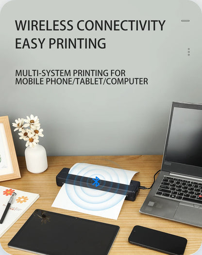 A4 Portable Thermal Printer - Lightweight & Compact Wireless Mobile Printer for Travel, Vehicles, and Office Use