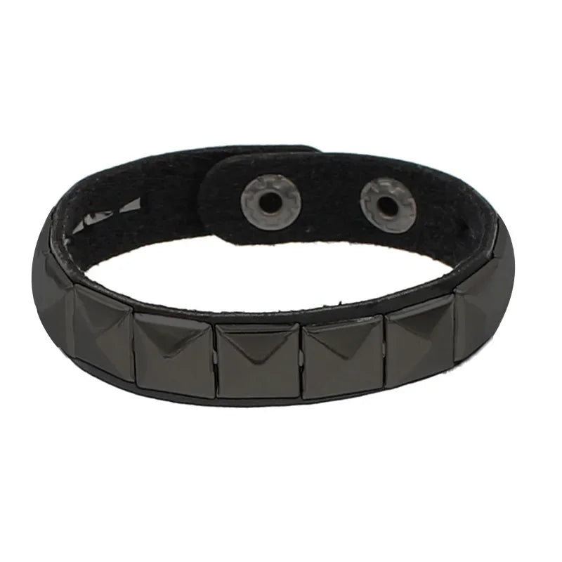 New Punk Fashion Black Leather Cuff Bracelet for Men & Women - Rivets Stud Charm Wristband Bangle, Gothic Jewelry 2024