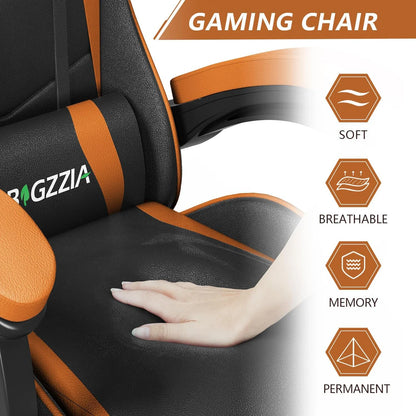 Ergonomic Gaming Office Chair - PU Leather, Computer Desk Chair with Headrest and Lumbar Support, Racing Style