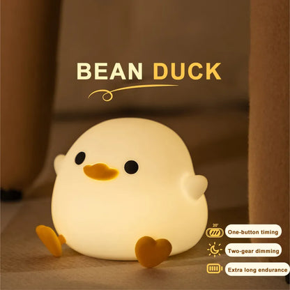 Cartoon Duck Silicone LED Night Light: Cute Animal Lamp with Touch Sensor Timing - USB Rechargeable, Perfect for Children, Birthday Gifts