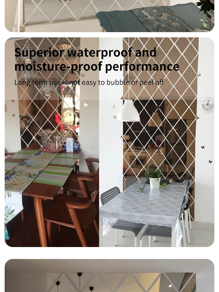 3D Diamond Acrylic Mirror Wall Sticker – Removable Decorative Glass Tiles (17pcs)