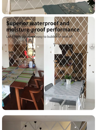 3D Diamond Acrylic Mirror Wall Sticker – Removable Decorative Glass Tiles (17pcs)