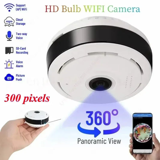 Small WiFi 360° Panoramic Surveillance Camera – 2MP IP Camcorder with Two-Way Audio for Home Security