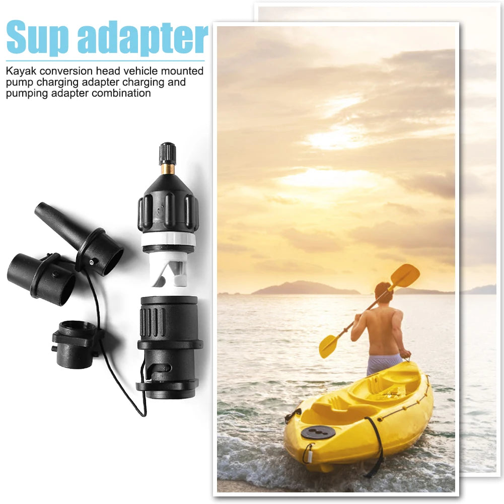 SUP Board Air Valve Adapter Kit — Inflatable Pump Connector for Paddle Boards, Kayaks, Black/Orange