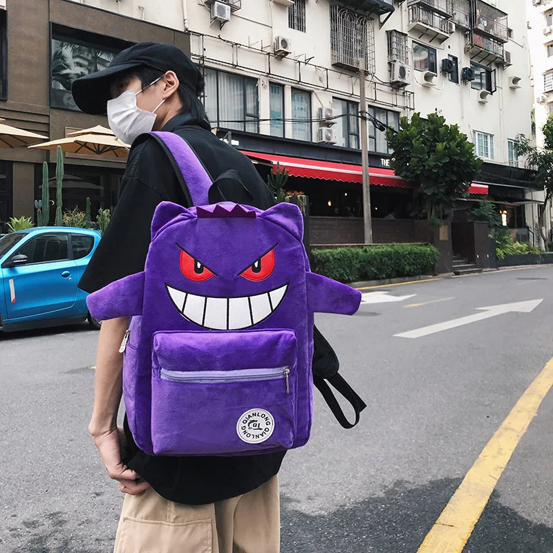 MINISO Switch Pokémon Plush Backpack | Cute Cartoon Schoolbag, Large Capacity for Students & Casual Use