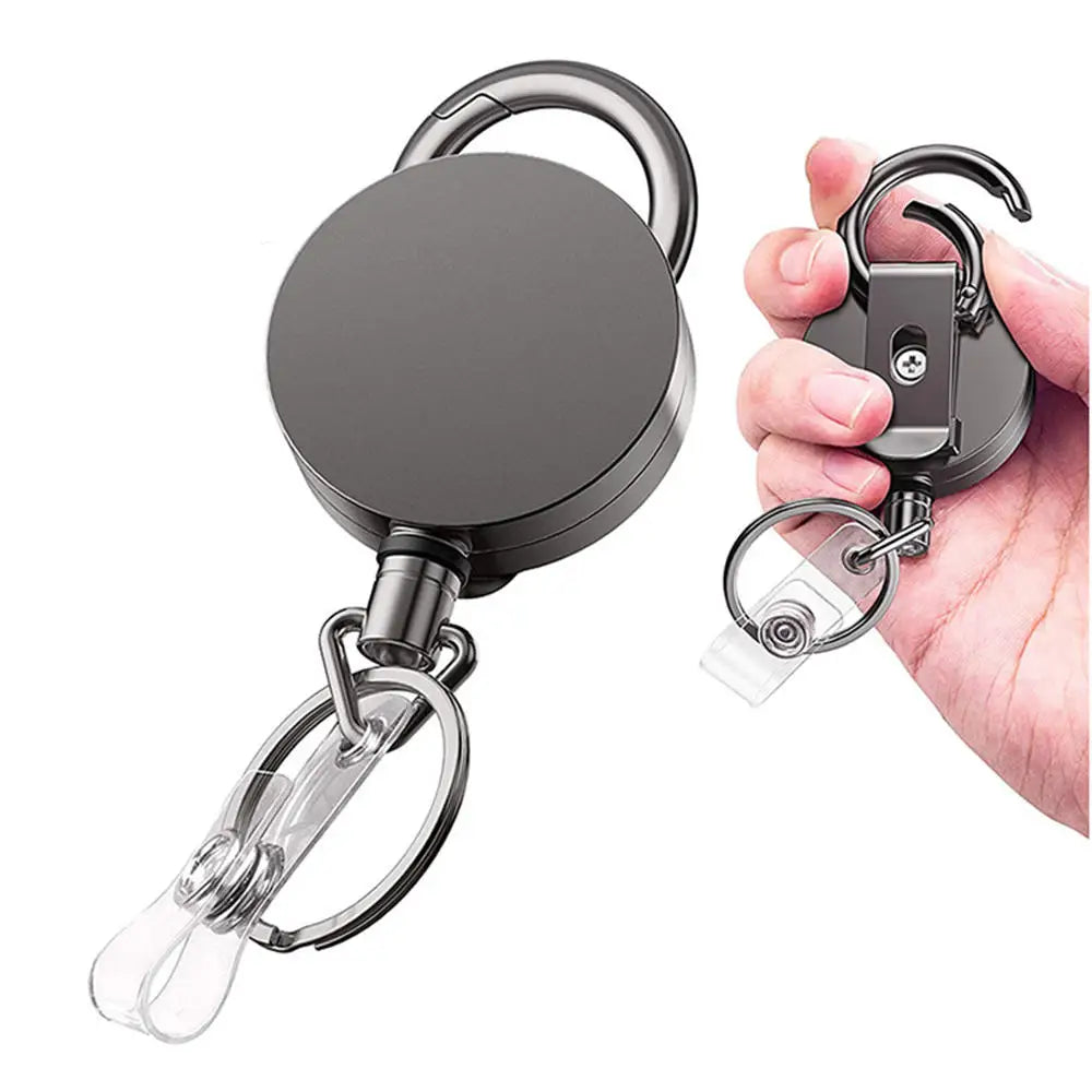 Retractable Metal Wire Keychain Badge Reel: ID Lanyard Holder with Recoil Chain Clips - Outdoor Key Ring Accessory