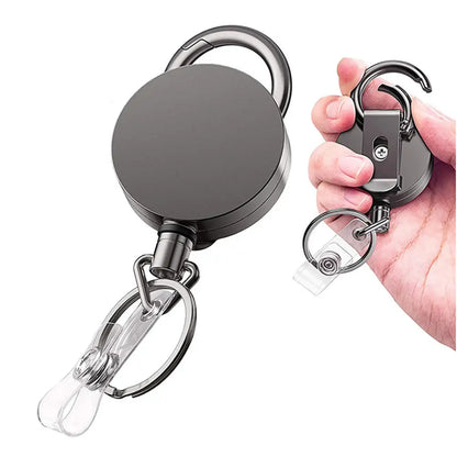 Retractable Metal Wire Keychain Badge Reel: ID Lanyard Holder with Recoil Chain Clips - Outdoor Key Ring Accessory