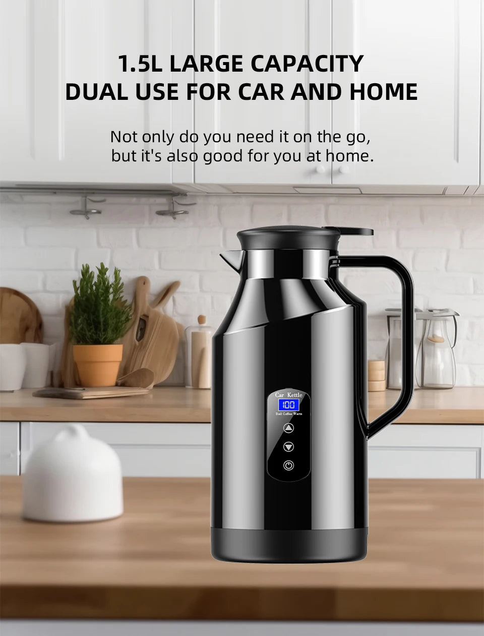 Yangood Portable Car Kettle 1500ML — Large Capacity 304 Stainless Steel Water Heater, 12V/24V for Travel, Tea, and Coffee