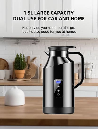 Yangood Portable Car Kettle 1500ML — Large Capacity 304 Stainless Steel Water Heater, 12V/24V for Travel, Tea, and Coffee