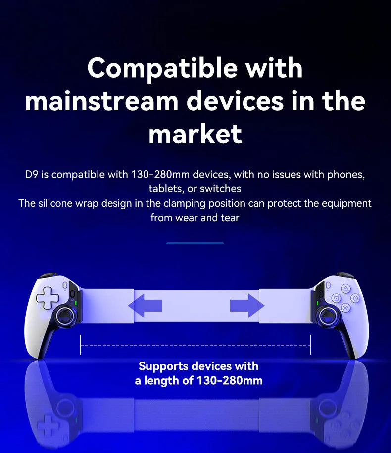 BSP-D9 Wireless Bluetooth Mobile Game Controller – Stretch Design for PC, Tablet, Switch, PS3/PS4, Dual Hall Somatosensory Controller
