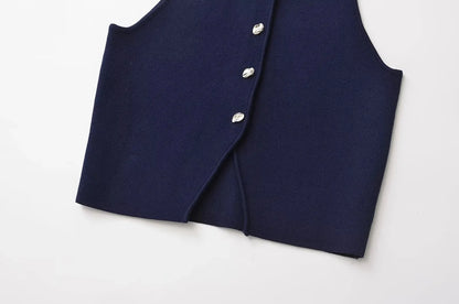 Fall 2025 Knit Vest for Women – Sleeveless Cropped Asymmetrical Slim Sweater Top – White Basic Slim Shirt