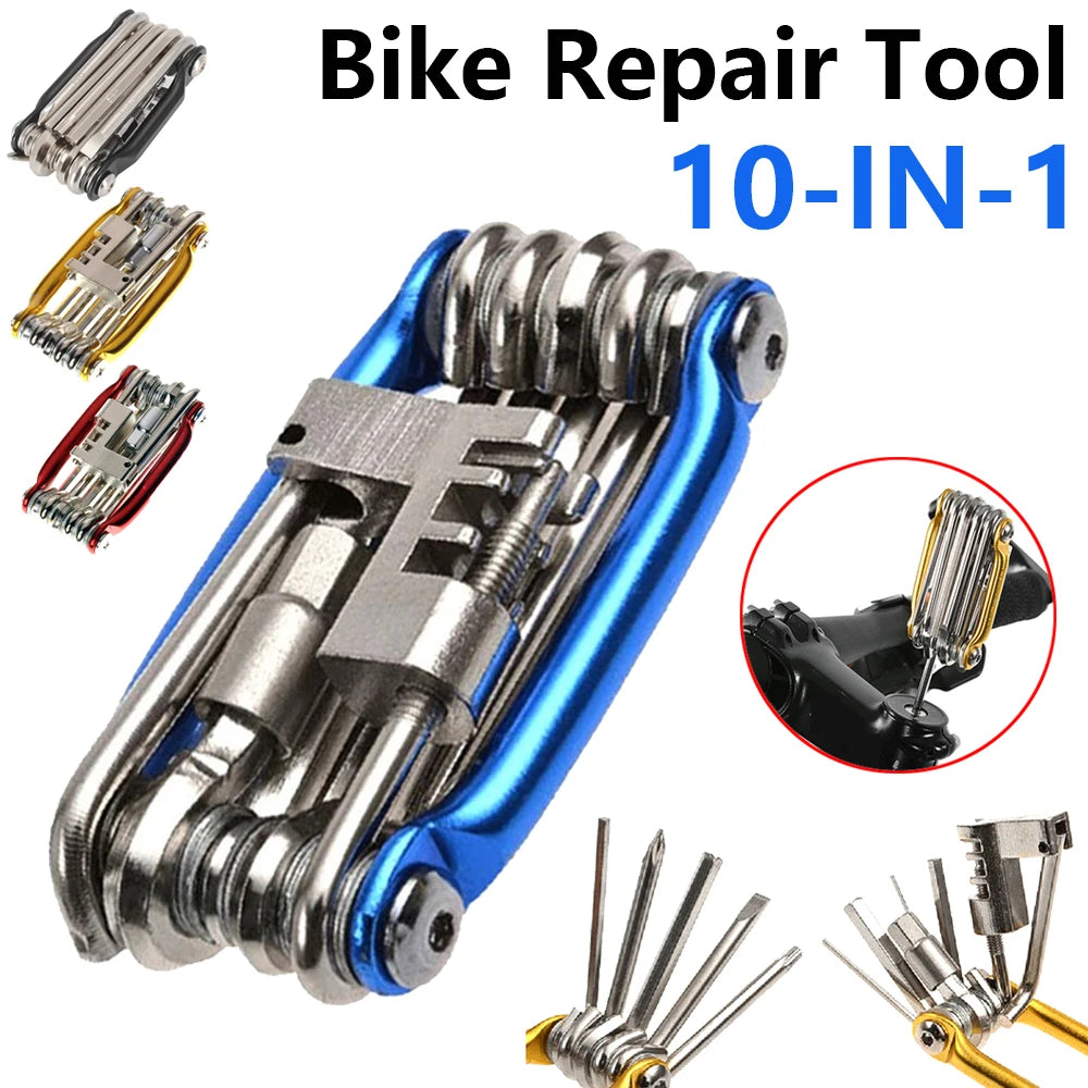 10-in-1 Multifunction Bicycle Repair Kit – MTB Bike Wrench, Screwdriver, Chain & Spoke Tools