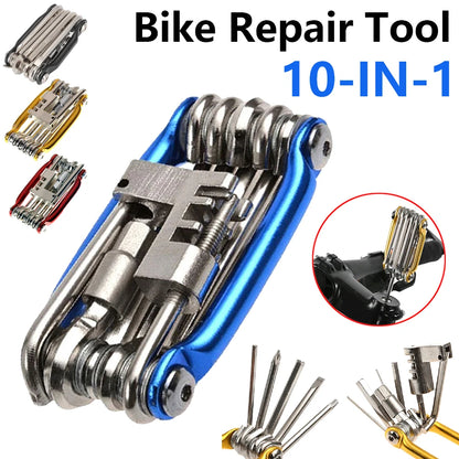 10-in-1 Multifunction Bicycle Repair Kit – MTB Bike Wrench, Screwdriver, Chain & Spoke Tools