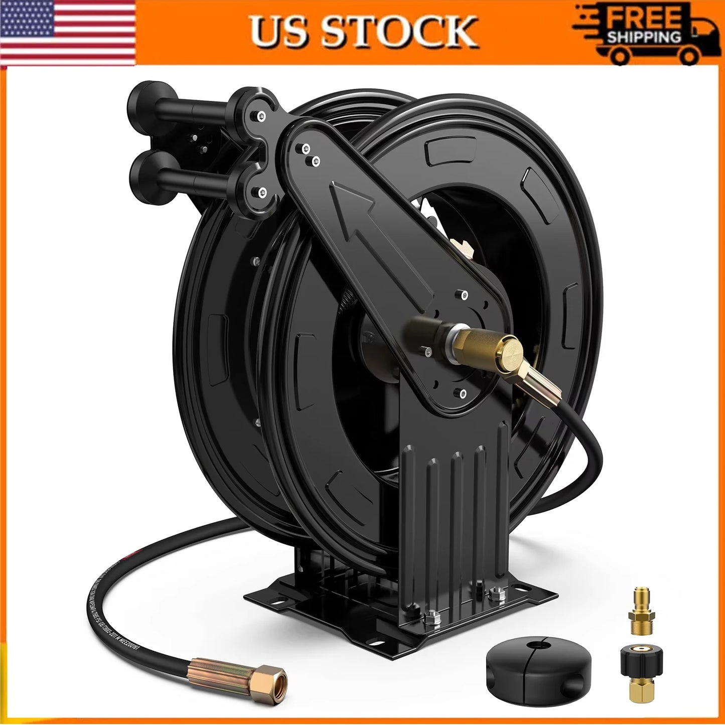 50FT Auto-Retractable Pressure Washer Hose Reel – Heavy Duty 300 PSI Steel Dual Arm Hose for Power Washers