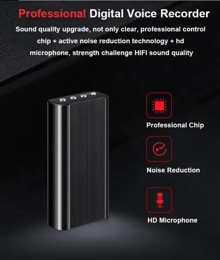 500-Hour 128GB Mini Voice Recorder — Activated Spy Audio Dictaphone with Noise Reduction, MP3 Player & Magnetic Attachment