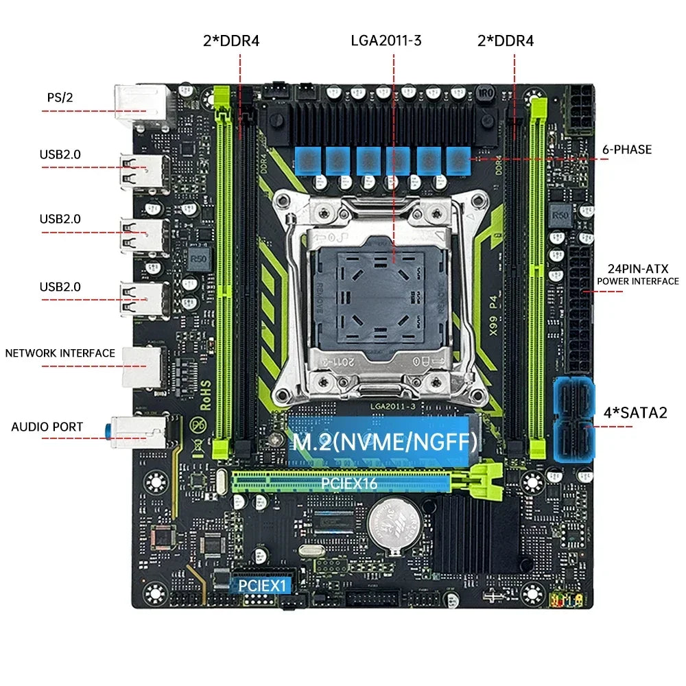 SOYO X99 Motherboard Set with Intel Xeon E5 2650 V4 CPU & 16GB DDR4 2133MHz RAM - Gaming Computer Components