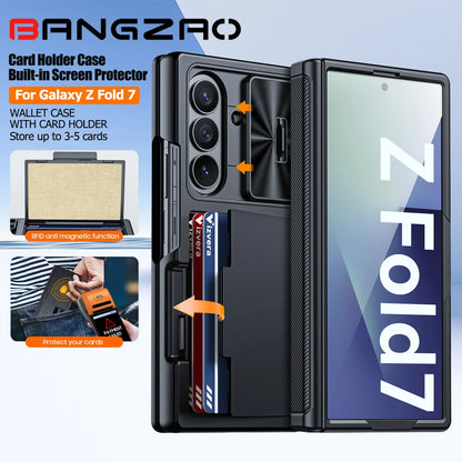Samsung Galaxy Z Fold 7 Case – Black Shockproof Silicone Wallet with RFID Card Holder, Hinge & Camera Protection