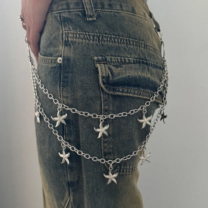 Unisex Jeans Pants Chain Belts - Punk Metal Crescent Geometric Bag Chain, Hip Hop Hipster Keychain for Men & Women