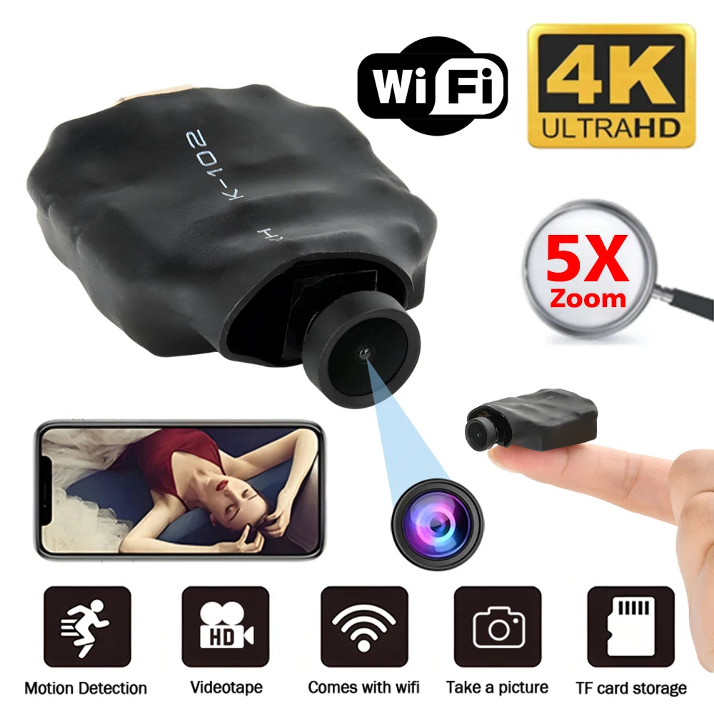 4K HD Mini Wireless WiFi Camera – 5X Zoom, Motion Detection, Remote Viewing, 120° Live Streaming Nanny DIY Camera