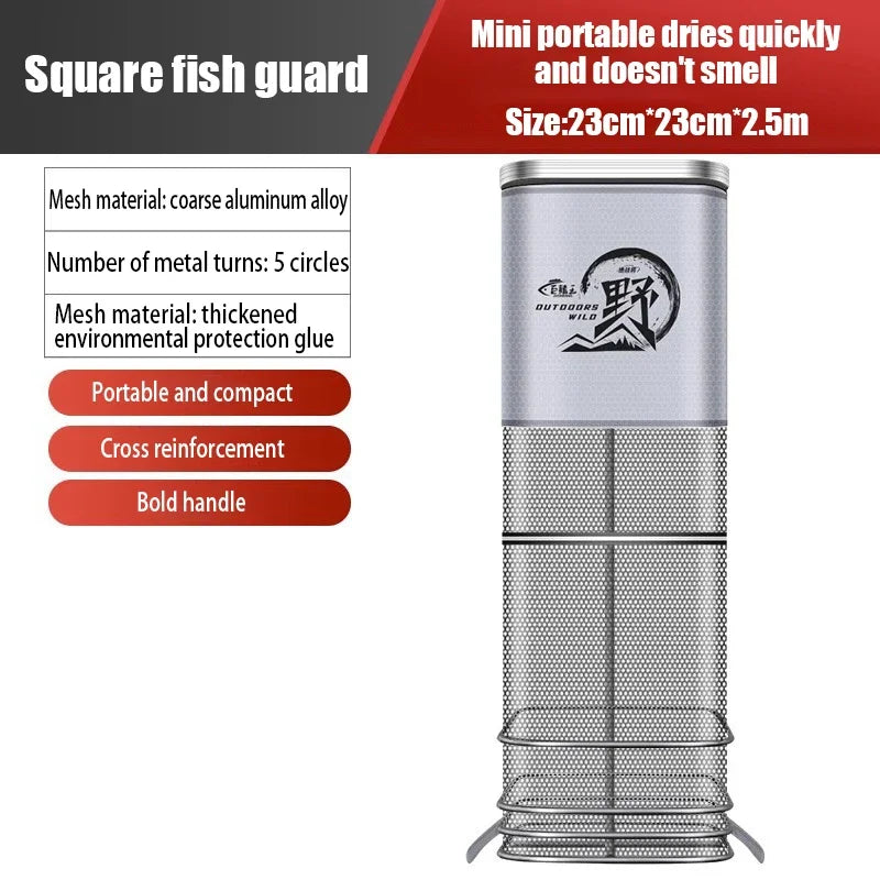 Collapsible Large Capacity Fishing Net – 150/200/250/300cm Portable Nylon Bait Storage Cage for Outdoor Fishing