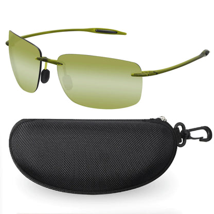 JULI Polarized Classic Sports Sunglasses - Ultralight Rimless Rectangle Frame for Men, Fishing & Driving, UV400 Protection (MJ8009)