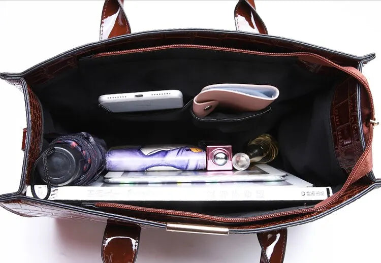 Luxury Vintage Crocodile Pattern Handbag – Women’s Large Leather Tote & Shoulder Bag