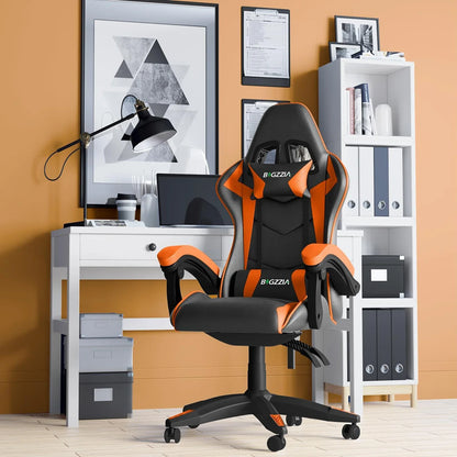 Ergonomic Gaming Office Chair - PU Leather, Computer Desk Chair with Headrest and Lumbar Support, Racing Style