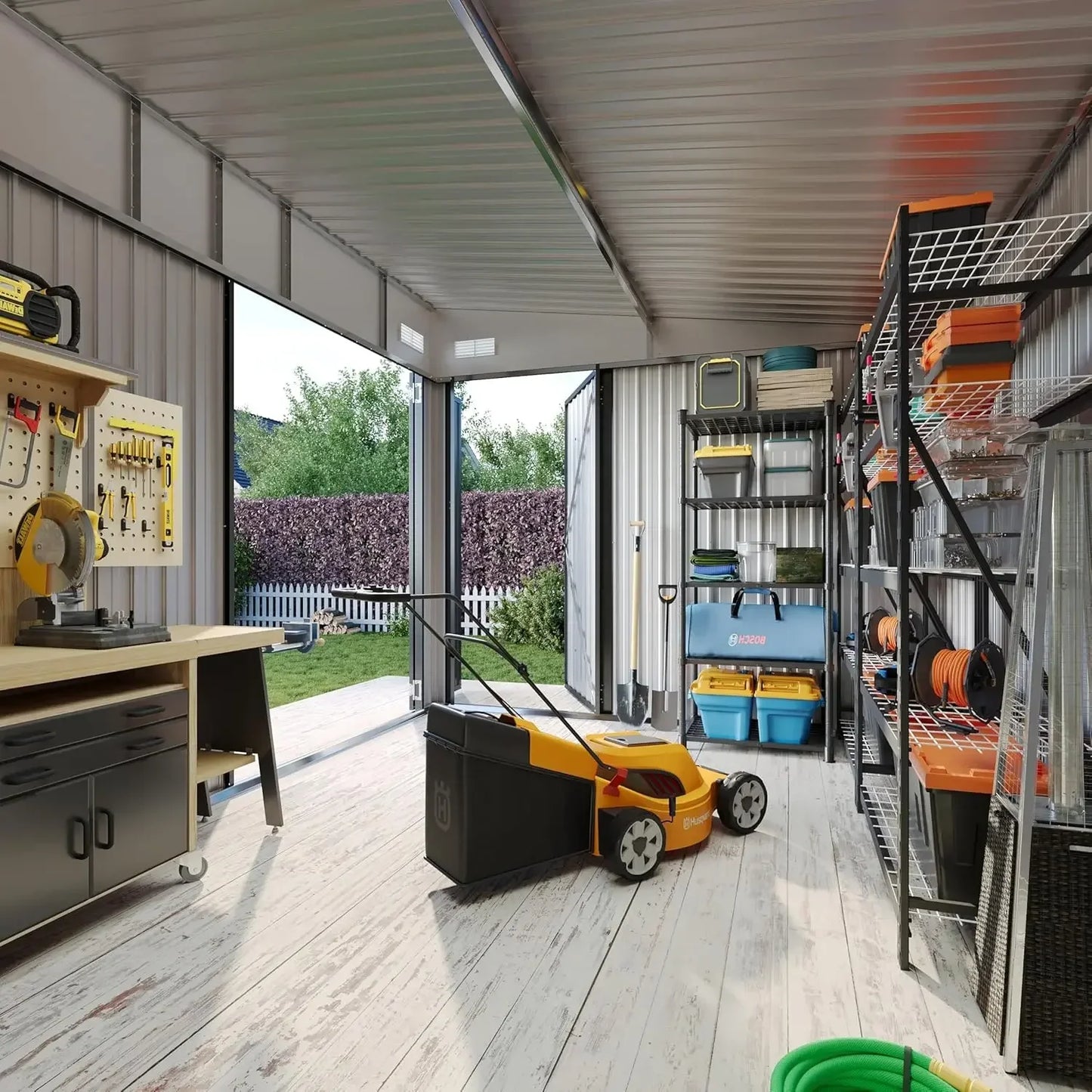 11.5'x7.5' Outdoor Metal Storage Shed – Triple Lockable Door with Sloping Roof for Tools & Bicycles