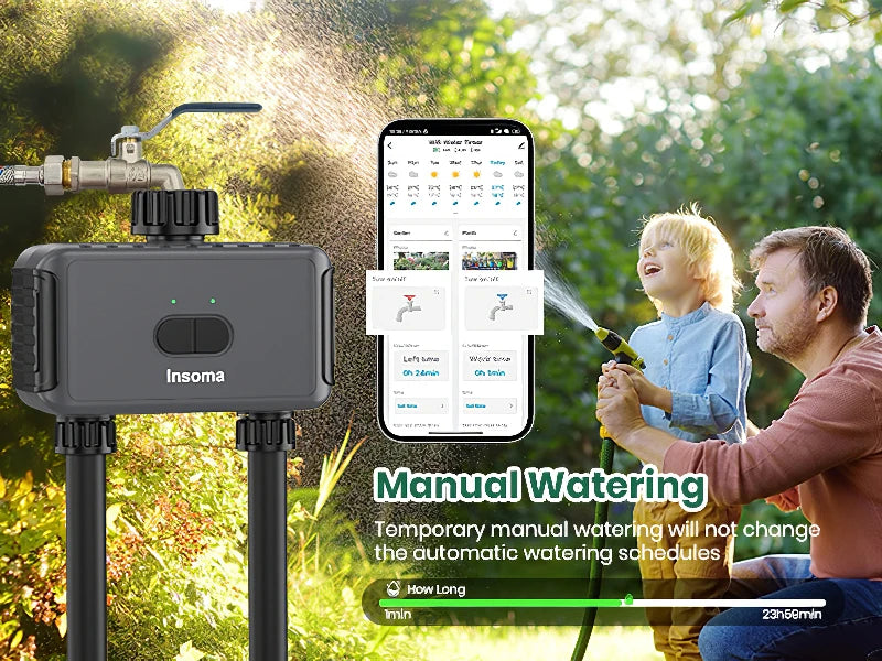 Zigbee/WiFi Automatic Water Timer – Dual Hose Garden Irrigation System, Sprinkler Programmer, Alexa Support