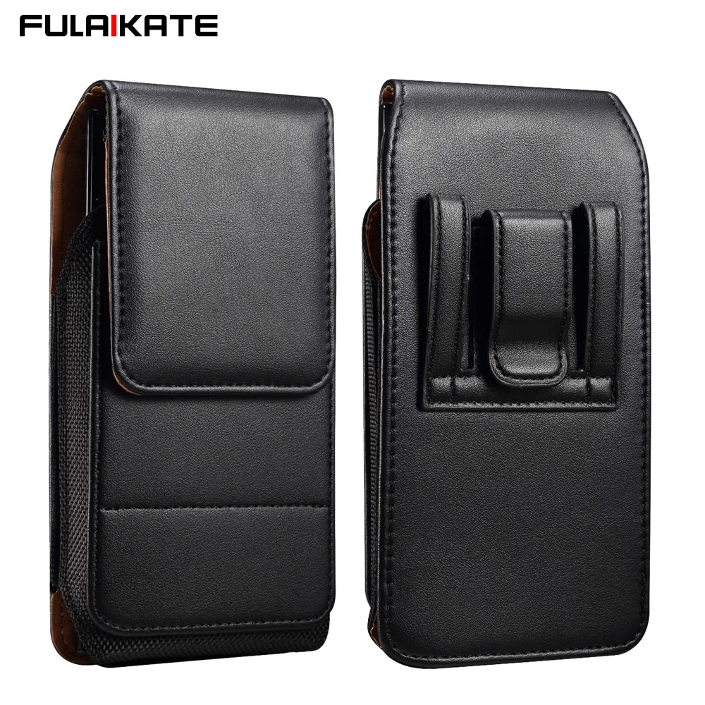 FULAIKATE Sheepskin Textured Card Slot Waist Pouch – Durable Bag for iPhone 12 Pro Max, Samsung Galaxy S24, Vertical Holster