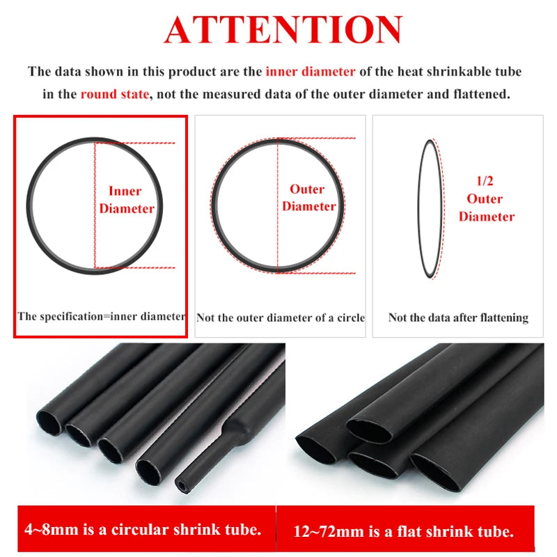 1 Meter 4:1 Dual Wall Heat Shrink Tubing with Glue - Thermoretractile Tubing in Various Diameters (4-72mm)