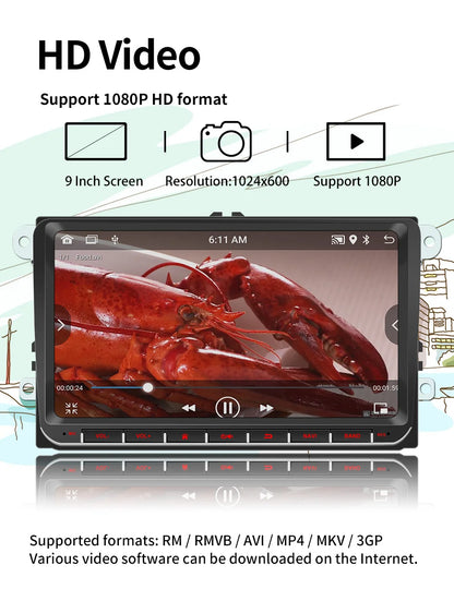 2DIN Android Car Radio for Volkswagen Golf 5/6, Polo, Passat B6/B7, CC, Skoda, Jetta - Multimedia, CarPlay, Wifi & GPS Navigation