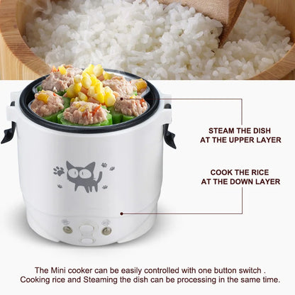 Electric Mini Rice Cooker, Portable Multi-Cooker for Car & Home, 12V/24V/220V, Cooking Pot for Truck & Household Use