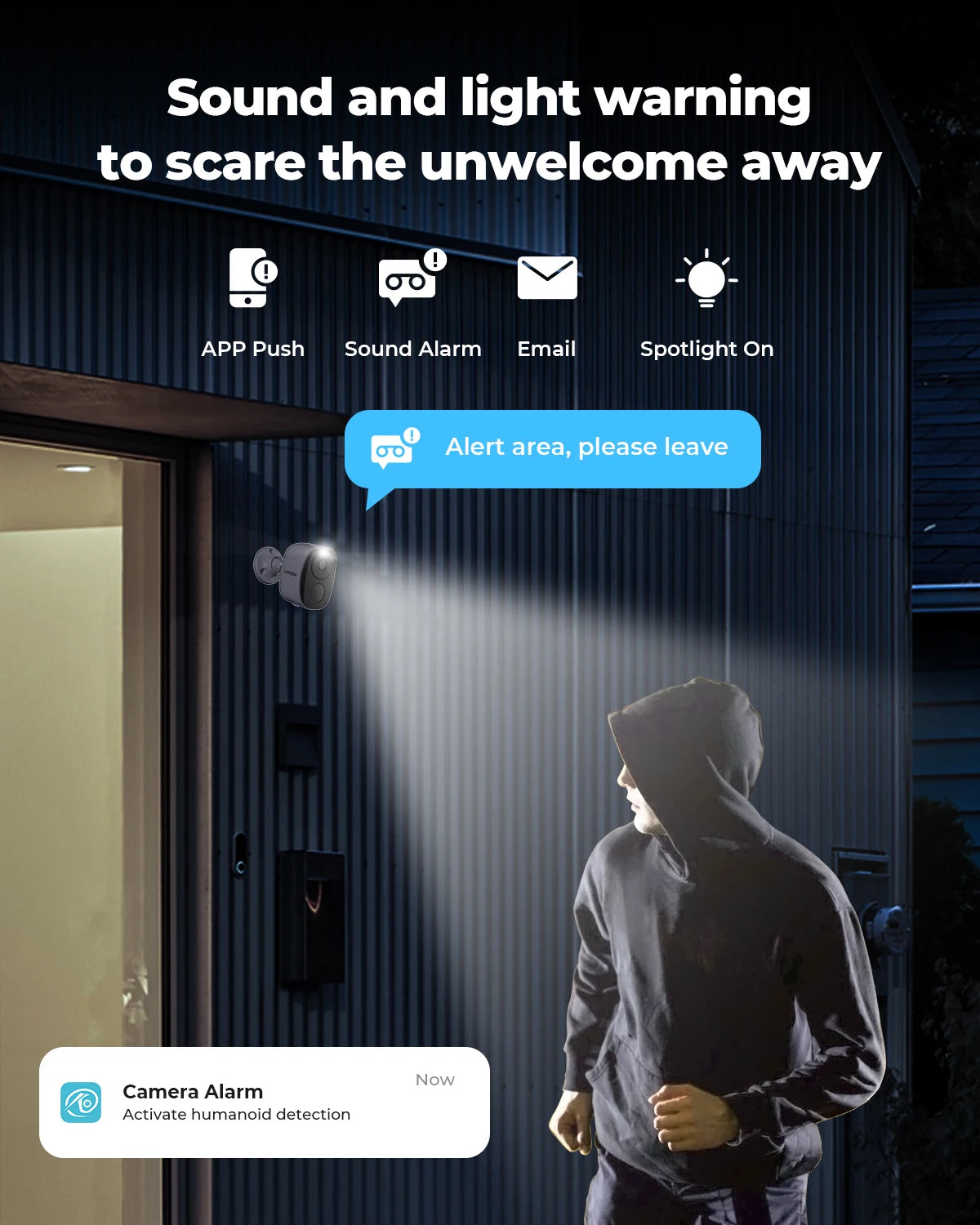 H.VIEW PIR Battery-Powered Wireless Outdoor Camera – 2K 3MP WiFi Security with Spotlight, Siren, 2-Way Audio & Waterproof